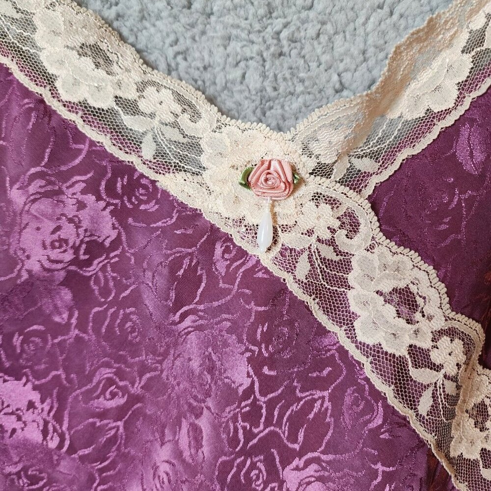 VTG Angelique Womens Sleeveless Chemise Nightgown Lingerie Lave Accents Floral M - Picture 4 of 13